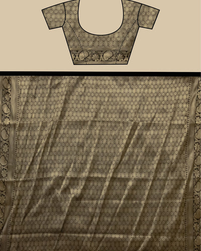 Indiehaat | Zari Banarasi Tissue Semi Silk Saree Black