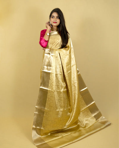 Indiehaat | Zari Banarasi Tissue Semi Silk Saree Gold