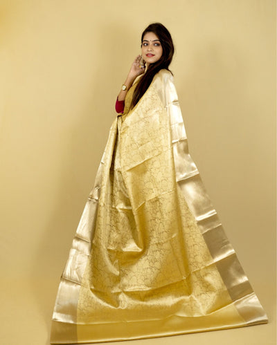 Indiehaat | Zari Banarasi Tissue Semi Silk Saree Gold