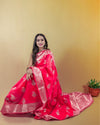 Indiehaat | Zari Banarasi Tissue Semi Silk Saree Red