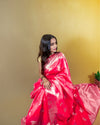 Indiehaat | Zari Banarasi Tissue Semi Silk Saree Red