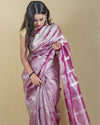 Indiehaat | Zari Banarasi Tissue Semi Silk Saree Pink