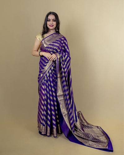 Indiehaat | Zari Banarasi Tissue Semi Silk Saree Violet