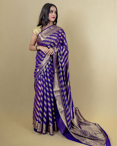 Indiehaat | Zari Banarasi Tissue Semi Silk Saree Violet