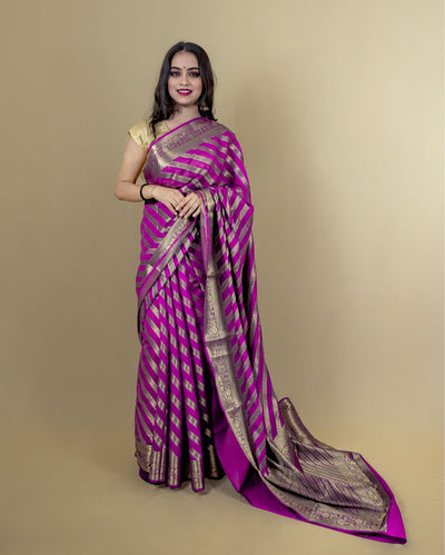 Indiehaat | Zari Banarasi Tissue Semi Silk Saree Pink