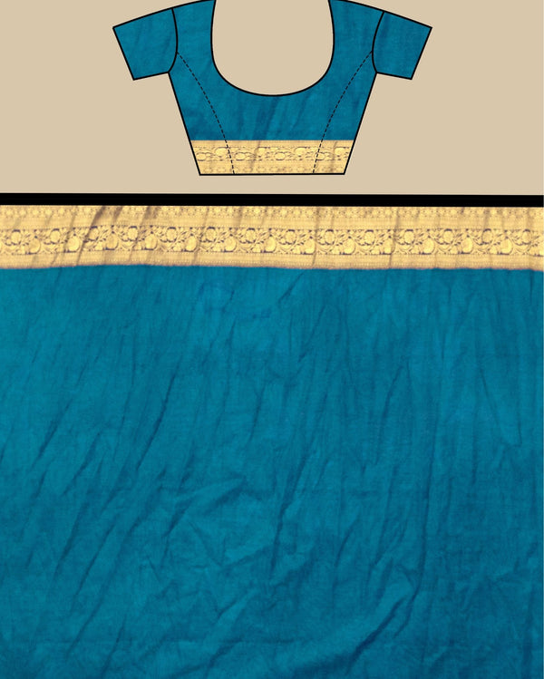 Indiehaat | Zari Banarasi Tissue Semi Silk Saree Blue