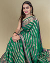 Indiehaat | Zari Banarasi Tissue Semi Silk Saree Green