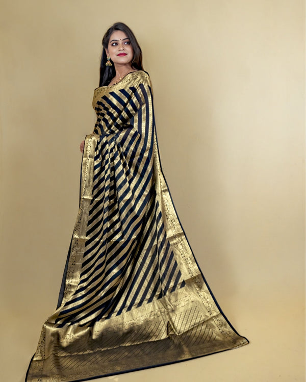 Indiehaat | Zari Banarasi Tissue Semi Silk Saree Black