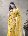 Indiehaat | Zari Banarasi Tissue Semi Silk Saree Yellow