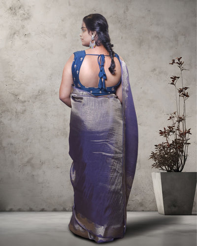 Indiehaat | Zari Banarasi Tissue Semi Silk Saree Purple