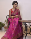 Indiehaat | Zari Banarasi Tissue Semi Silk Saree Pink