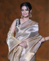 Indiehaat | Zari Banarasi Tissue Semi Silk Saree Gold
