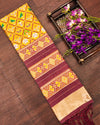 Indiehaat | Banarasi Lichi Silk Patola Dupatta Yellow