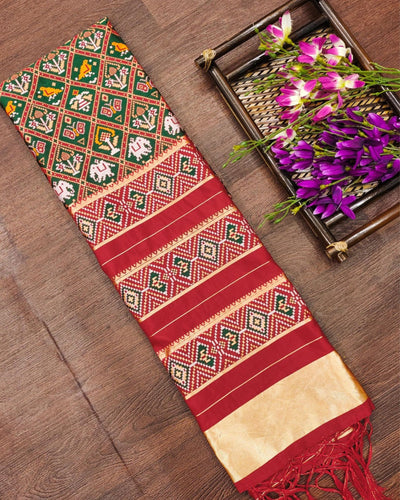 Indiehaat | Banarasi Lichi Silk Patola Dupatta Green