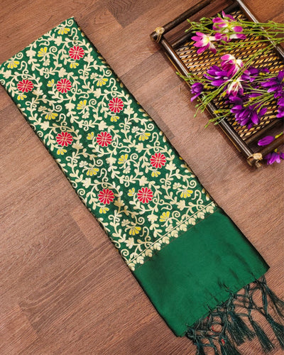 Indiehaat | Banarasi Lichi Silk Brocade Dupatta Green