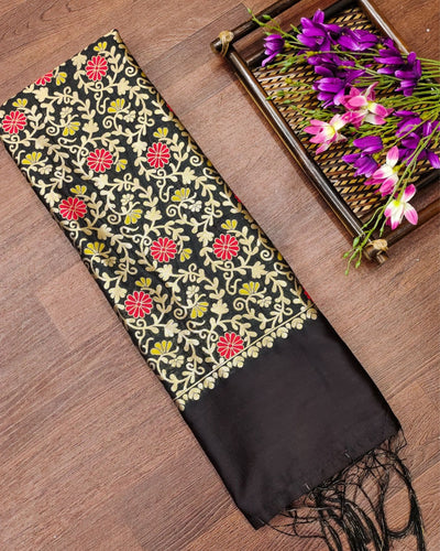 Indiehaat | Banarasi Lichi Silk Brocade Dupatta Black