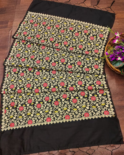 Indiehaat | Banarasi Lichi Silk Brocade Dupatta Black