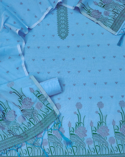 Indiehaat | Banarasi Cotton Thread Work Suit Blue