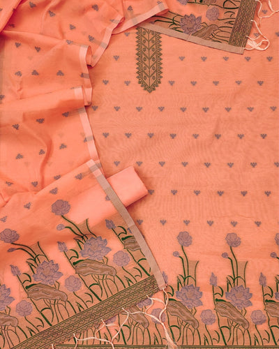 Indiehaat | Banarasi Cotton Thread Work Suit Peach