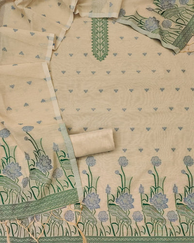 Indiehaat | Banarasi Cotton Thread Work Suit Beige