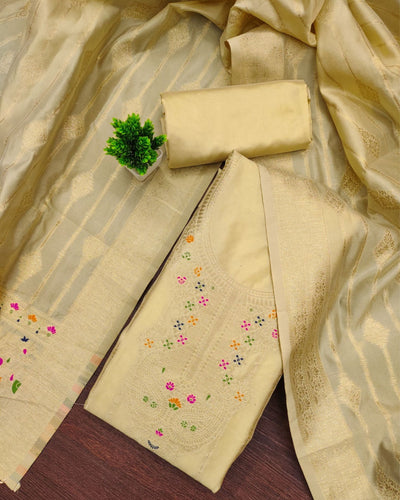 Indiehaat | Banarasi Cotton Thread Work Suit Beige