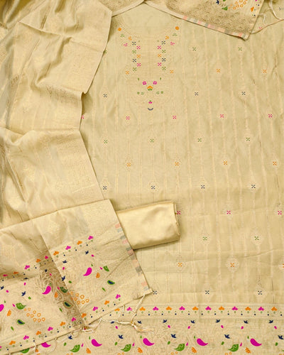 Indiehaat | Banarasi Cotton Thread Work Suit Beige