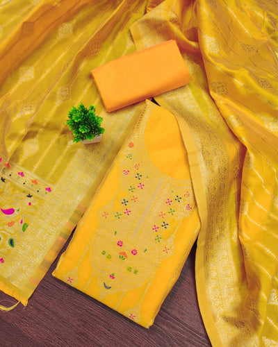 Indiehaat | Banarasi Cotton Thread Work Suit Yellow