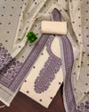 Indiehaat | Banarasi Cotton Thread Work Suit Cream & Purple