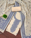 Indiehaat | Banarasi Cotton Thread Work Suit Cream & Blue
