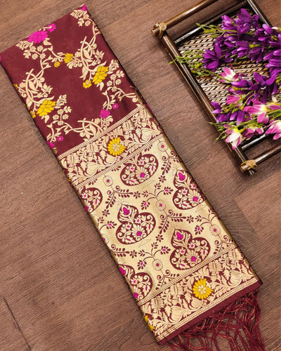 Indiehaat | Banarasi Brocade Lichi Silk Dupatta Maroon