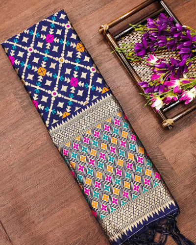 Indiehaat | Banarasi Lichi Silk Brocade Dupatta Blue