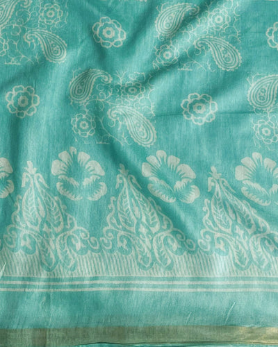 Indiehaat | Katan Silk Block Print Blue Saree