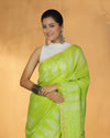 Indiehaat | Katan Silk Block Print Green Saree