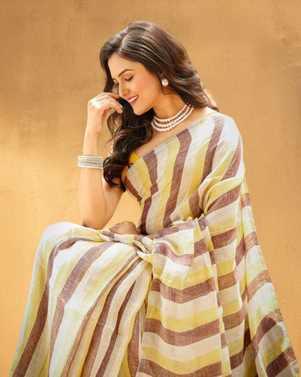 Indiehaat | Hand Dyed Linen Saree Beige