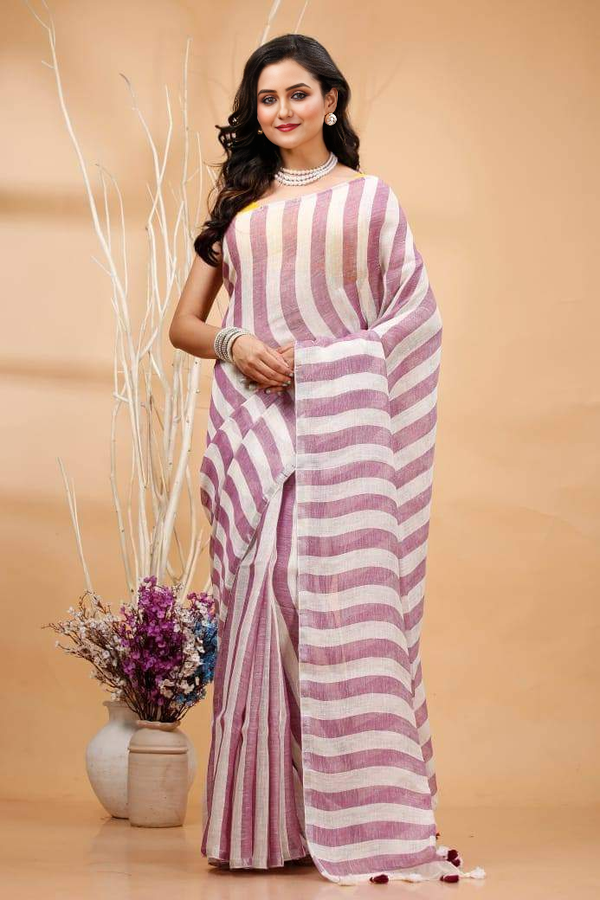Indiehaat | Hand Dyed Linen Saree Pink