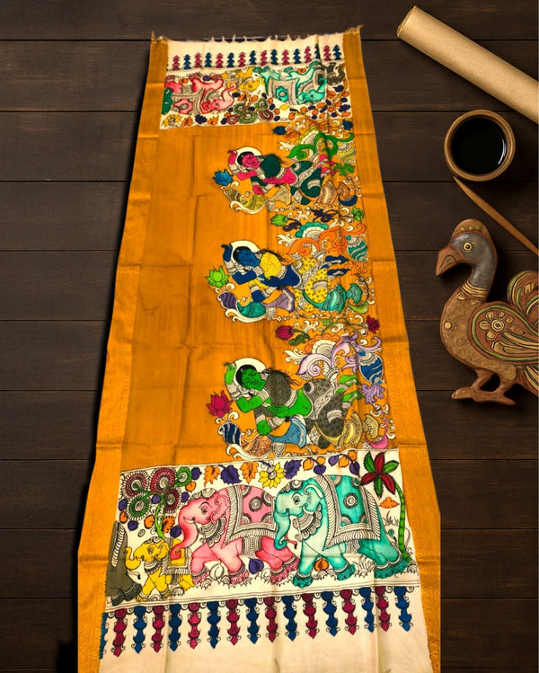 Indiehaat | Mangalagiri Handpainted Dupatta Yellow