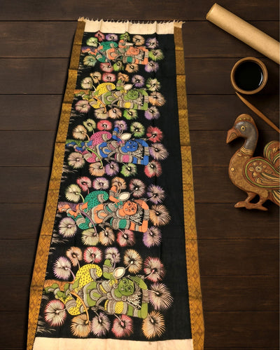 Indiehaat | Mangalagiri Handpainted Dupatta Black