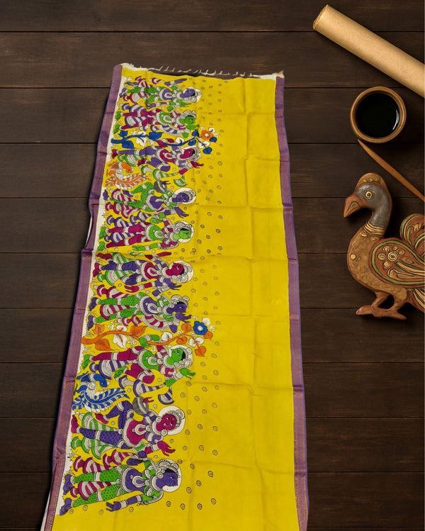 Indiehaat | Mangalagiri Handpainted Dupatta Yellow