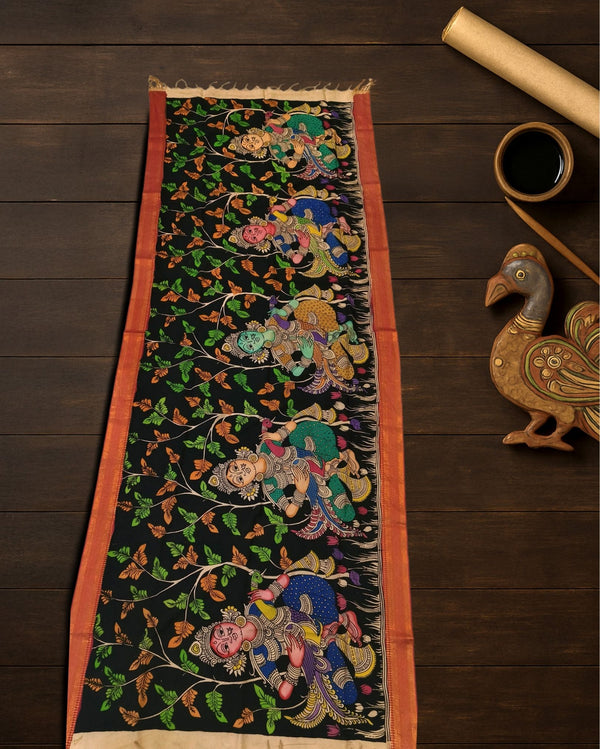 Indiehaat | Mangalagiri Handpainted Dupatta Black