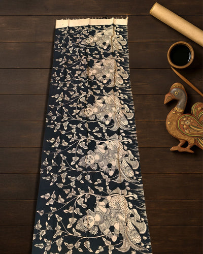 Indiehaat | Mangalagiri Handpainted Dupatta Black & White