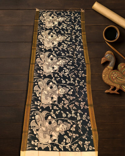 Indiehaat | Mangalagiri Handpainted Dupatta Black & White