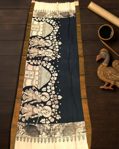 Indiehaat | Mangalagiri Handpainted Dupatta Black & White