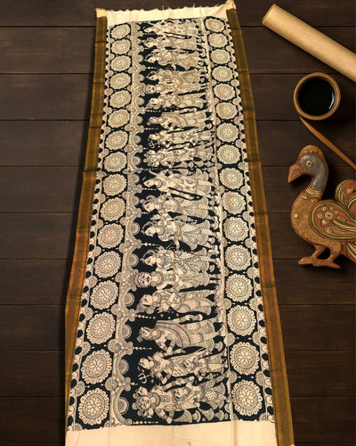 Indiehaat | Mangalagiri Handpainted Dupatta Black & White