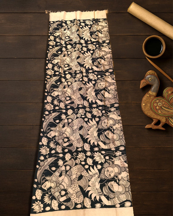 Indiehaat | Mangalagiri Handpainted Dupatta Black & White