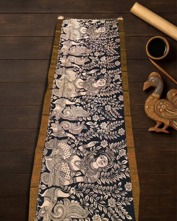 Indiehaat | Mangalagiri Handpainted Dupatta Black & White