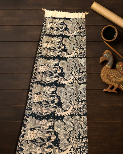 Indiehaat | Mangalagiri Handpainted Dupatta Black & White