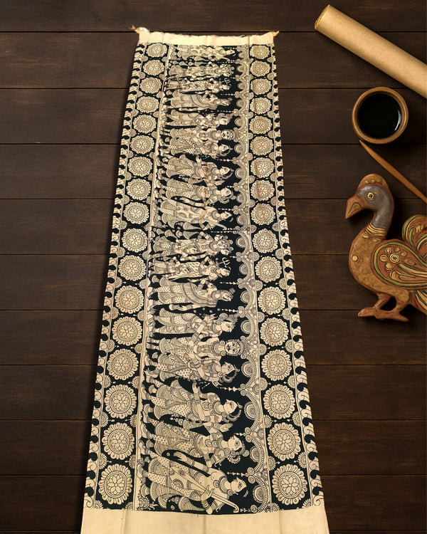 Indiehaat | Mangalagiri Handpainted Dupatta Black & White