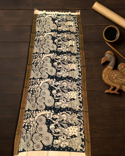 Indiehaat | Mangalagiri Handpainted Dupatta Black & White