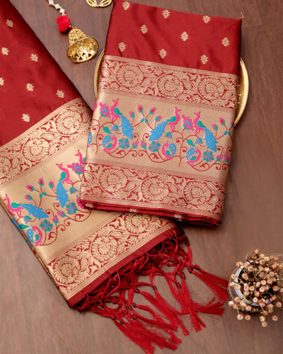 Indiehaat | Banarasi Lichi Silk Brocade Red Suit