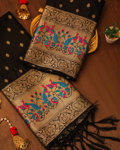 Indiehaat | Banarasi Lichi Silk Brocade Black Suit